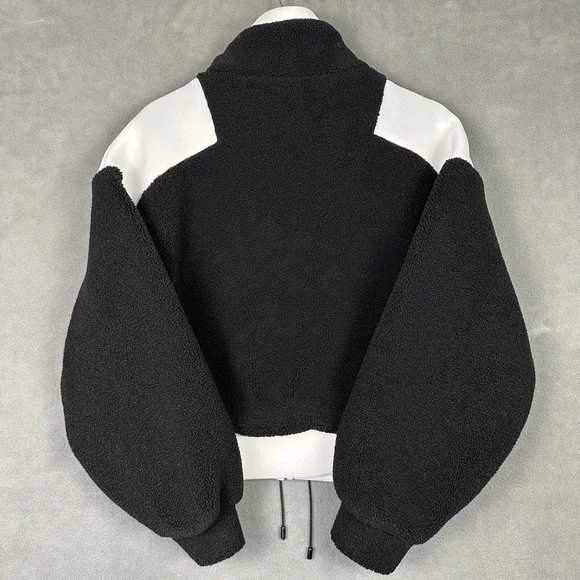 Zara Teddy Fleece & Neoprene Jacket Women's Large Black & White Full‎ Zip Animal - Picture 10 of 11